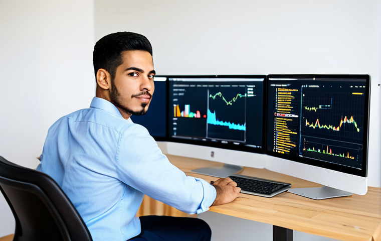 A confident young Venezuelan male entrepreneur, dressed in a sharp, modest business shirt and trousers, seated at a minimalist, modern desk in a brightly lit, professional co-working space. He is looking at a large monitor displaying a user-friendly e-commerce platform with a subtle, abstract digital currency symbol. The background shows other blurred figures working diligently, suggesting a collaborative environment. The lighting is bright and inviting, conveying optimism and progress. Professional studio photography, high resolution, sharp focus, vibrant colors, clear details, safe for work, appropriate content, fully clothed, modest clothing, professional dress, perfect anatomy, correct proportions, natural pose, well-formed hands, proper finger count, natural body proportions.