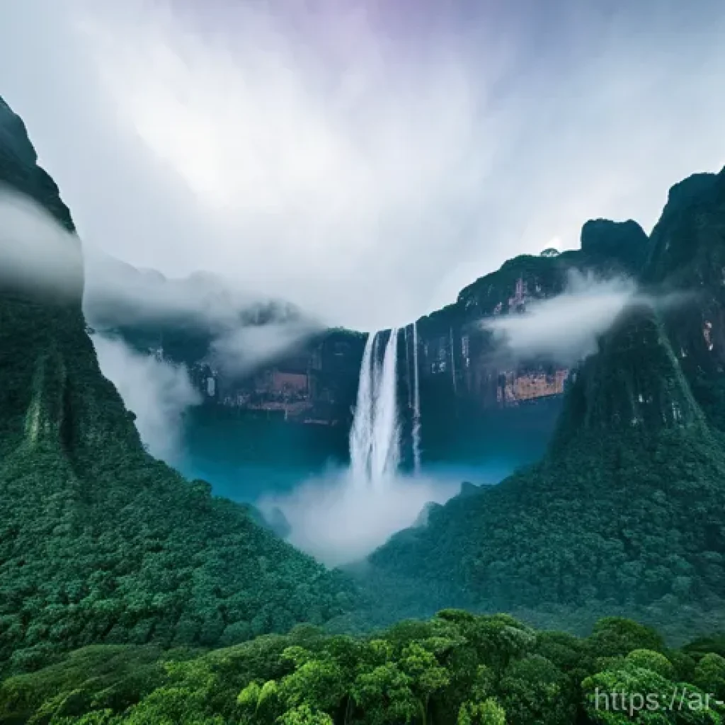 엔젤 폭포 방문 가이드 - **Prompt: Majestic Angel Falls in Rainy Season** "A breathtaking and epic wide-angle shot of Ang...
