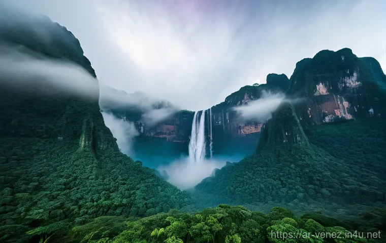 엔젤 폭포 방문 가이드 - **Prompt: Majestic Angel Falls in Rainy Season** "A breathtaking and epic wide-angle shot of Ang...