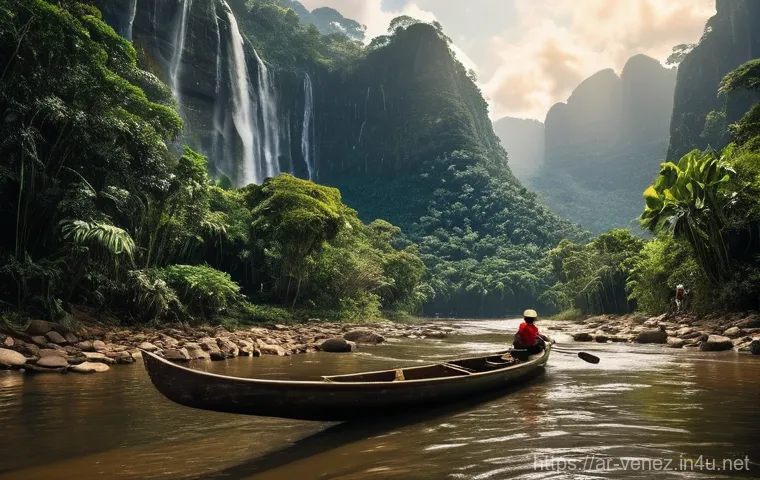엔젤 폭포 방문 가이드 - **Prompt: Majestic Angel Falls in Rainy Season** "A breathtaking and epic wide-angle shot of Ang...